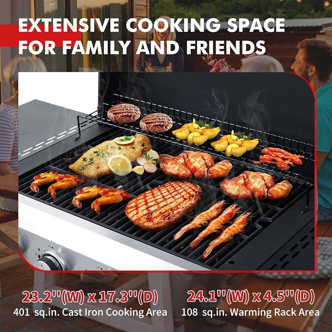 CIG GARDEN 4 Burner Propane Gas Grill, 000 BTU Output Flat Top BBQ Grill - Image 3