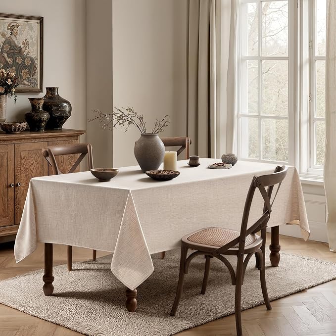 MIULEE Ivory Linen Polyester Tablecloth 60x144 Inch Spring Rectangle Table - Image 4