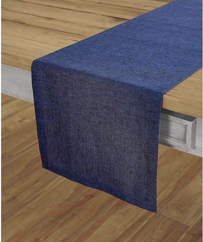 Solino Home Linen Chambray Navy Table Runner 132 Inches Long by SolinoHome