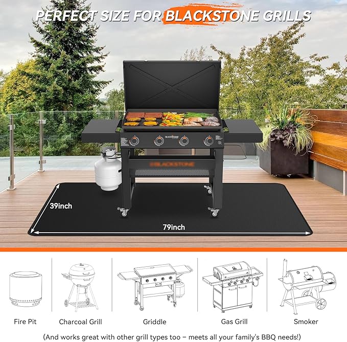 Grill Pads Floor Mat, 79x39 Inch Fiberglass, Heat-Resistant Reusable