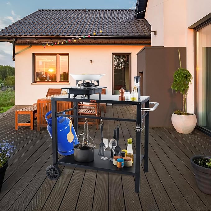 VEVOR Outdoor Grill Cart with Double-Shelf, BBQ Movable Food Prep Table with - Image 8