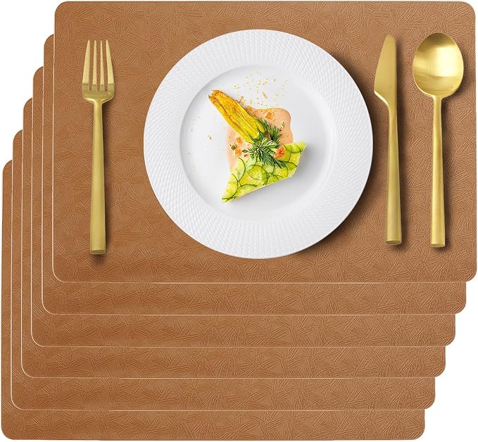Vinyl Placemats Set of 6 Faux Leather 100% Waterproof Wipeable Washable Place by Uolr