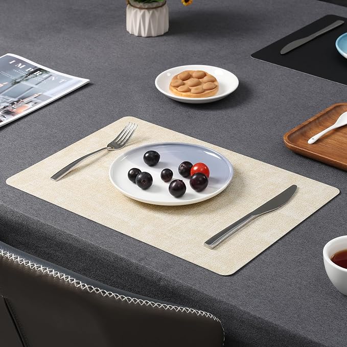 Myir JUN Dual Sided Faux Leather Placemats Set of 6 Indoor/Outdoor Square - Image 8