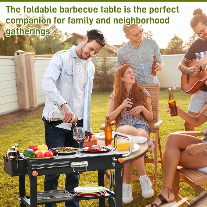 Portable Outdoor Grill Table, Movable Kitchen Cooking Prep BBQ Cart - Image 8