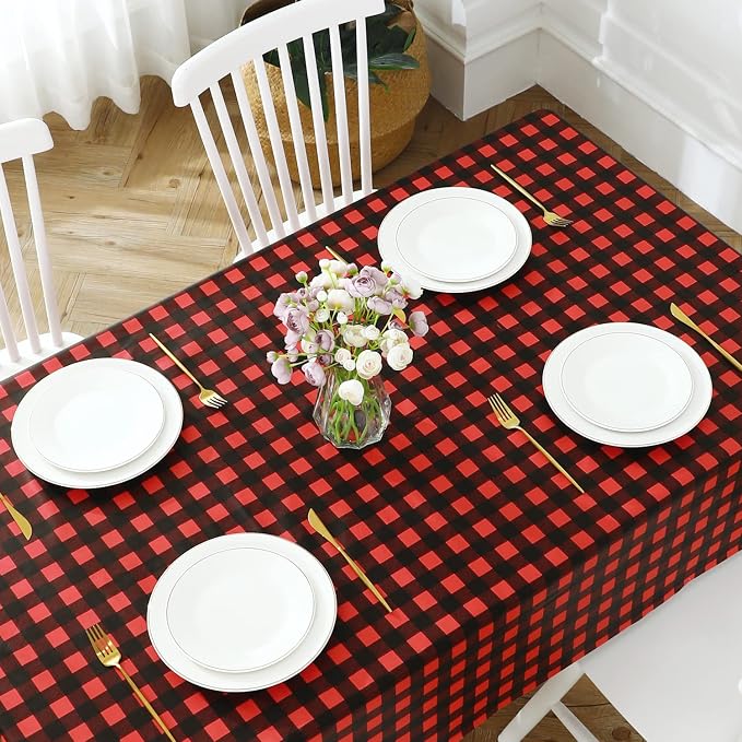 Romanstile Rectangle Vinyl Tablecloth, 100% Waterproof Buffalo Gingham Plastic - Image 5