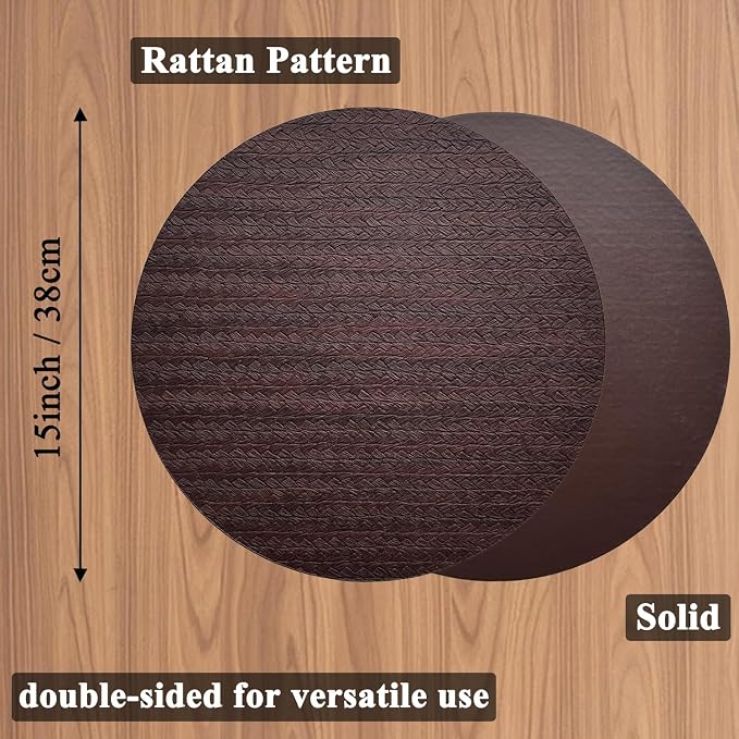 PIGCHCY Round 15" Water-Resistant Placemats Set of 6, Premium Faux Leather - Image 2