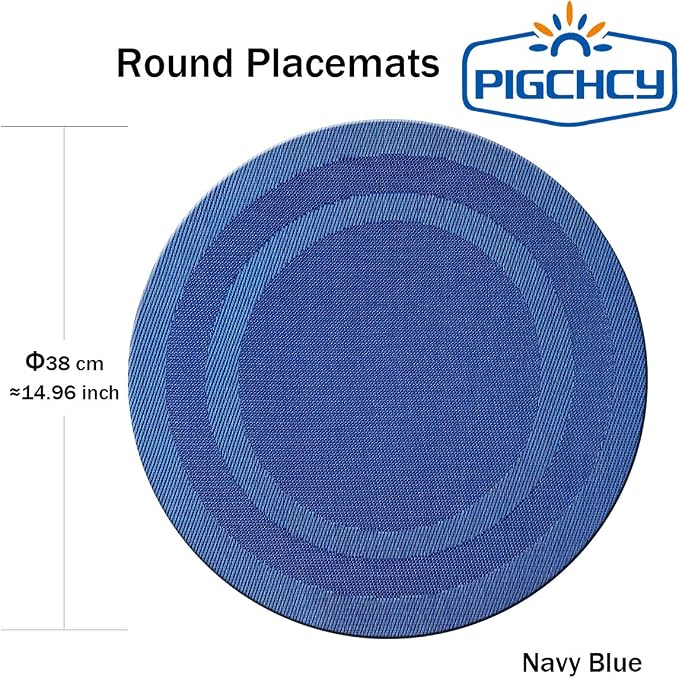 Round Placemat Set of 6 Heat Resistant Vinyl Washable Kitchen 15 inch Placemats - Image 2