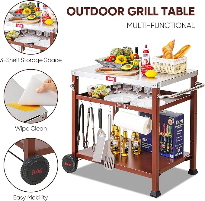 3-Shelf Outdoor Grill Table, Pizza Oven Table - Image 4