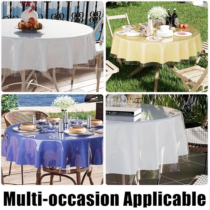 Smiry Round Table Cloth 60 Inch, Waterproof Wipeable Vinyl Tablecloths Protector - Image 6