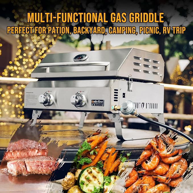 Tabletop Gas Griddle with Lid & Foldable Legs, 2-Burner BBQ Propane Flat Top - Image 9