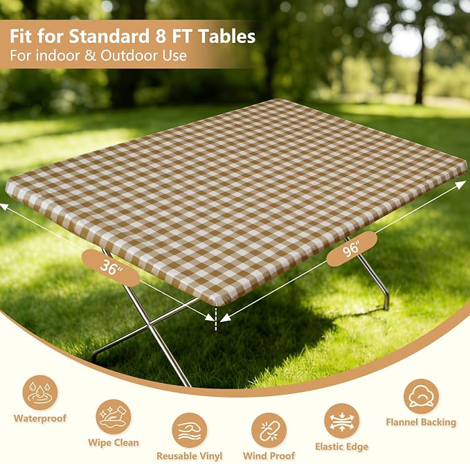 Rectangle Picnic Table Cloth, Elastic Waterproof Fitted Vinyl Tablecloths - Image 5