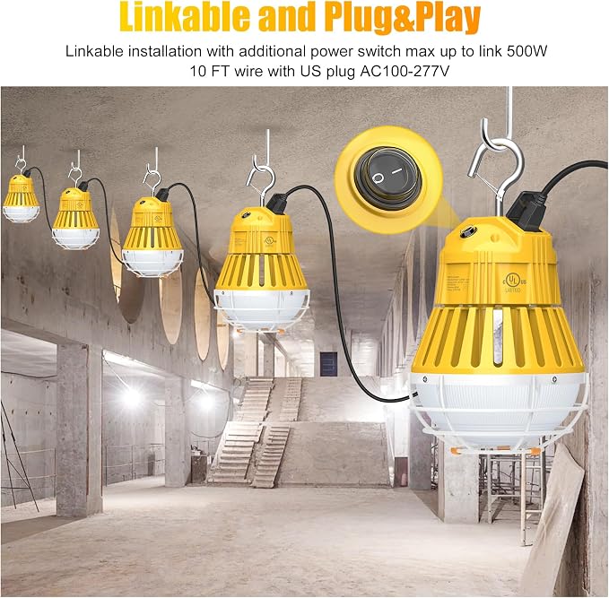 LED Temporary Work Light 60W, 7800LM 5000K Portable Hanging Construction Light - Image 4