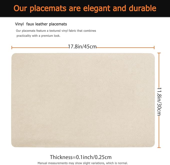 Vinyl Placemats Set of 4 Faux Leather 100% Waterproof Wipeable Washable Place - Image 3