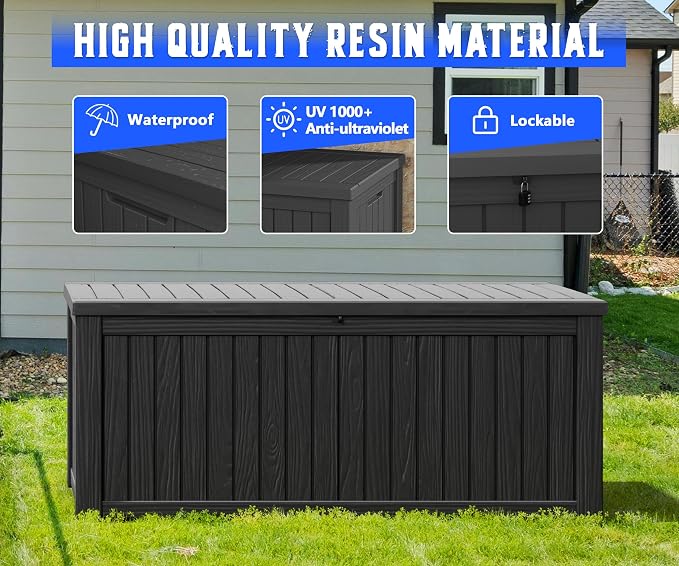 NUNU LAB Outdoor Storage Box 150 Gallon, Resin Large Sturdy Deck Box, Backyard - Image 4