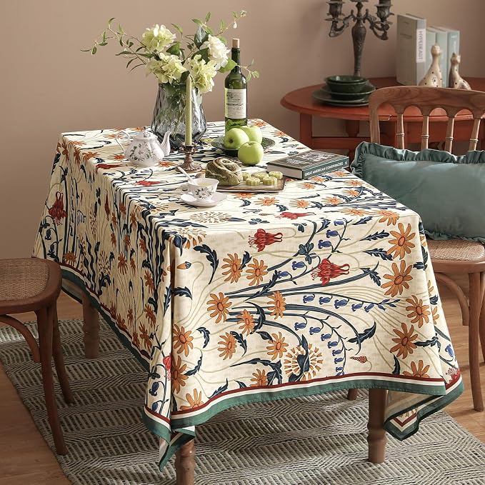 French Vintage Long Rectangular Tablecloth, Linen Tablecloth - Image 7