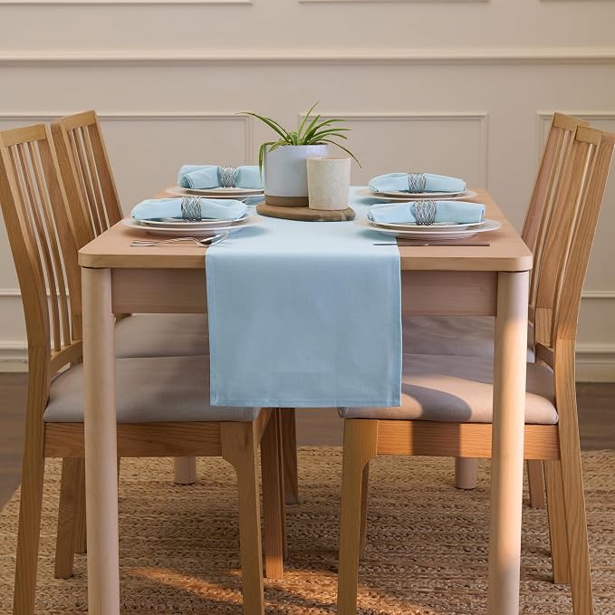 Encasa XO Table Runner 13"x72" Long | Cotton Canvas Fabric | Ice Blue Solid - Image 4