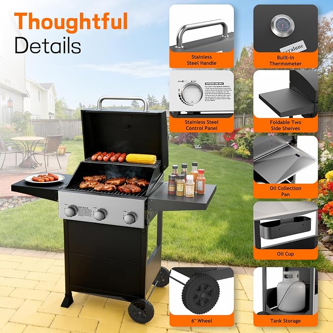 Veralune 3 Burner Propane Gas Grill, 000 BTU Stainless Steel Outdoor BBQ Grill - Image 4