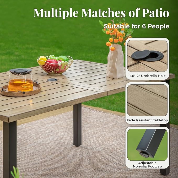 Outdoor Patio Dining Table for 6, All Weather Wrought Iron Outdoor Table for - Image 5