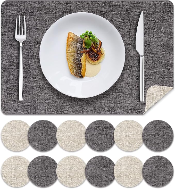 MOSAYT Faux Leather Placemats Set of 12, Heat Resistant Vinyl Place Mats by MOSAYT
