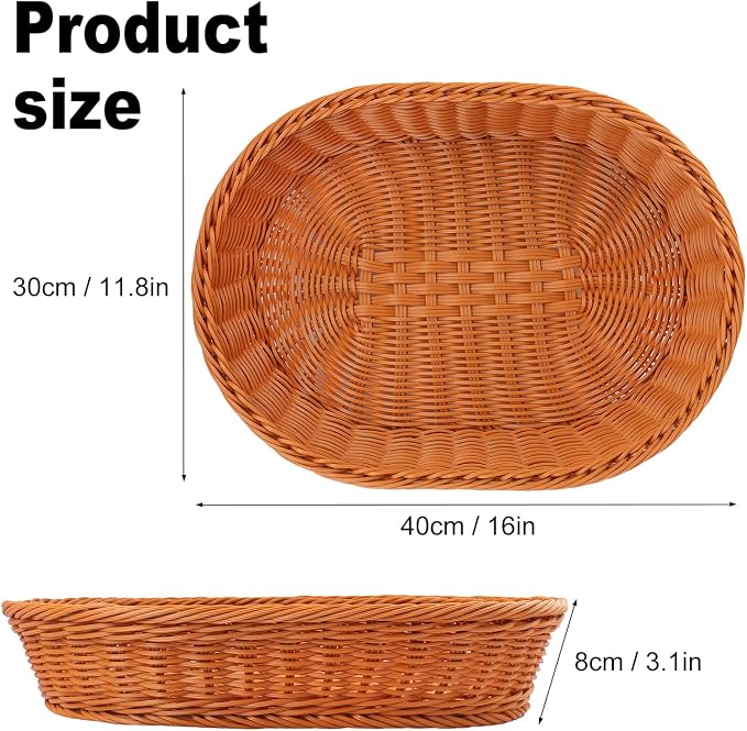 4 Pack 15.7 Inch Oval Poly Wicker Baskets, Plastic Oval Wicker Baskets - Image 2