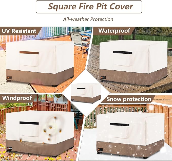 Fire Pit Cover Square, Outdoor Heavy Duty Durable 600D Tear-Resistant 100% - Image 6