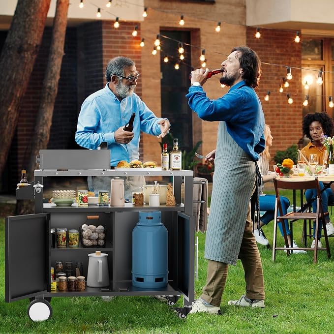 Outdoor Grill Cart with Patio Furniture, Outdoor Grill Table with Storage - Image 7