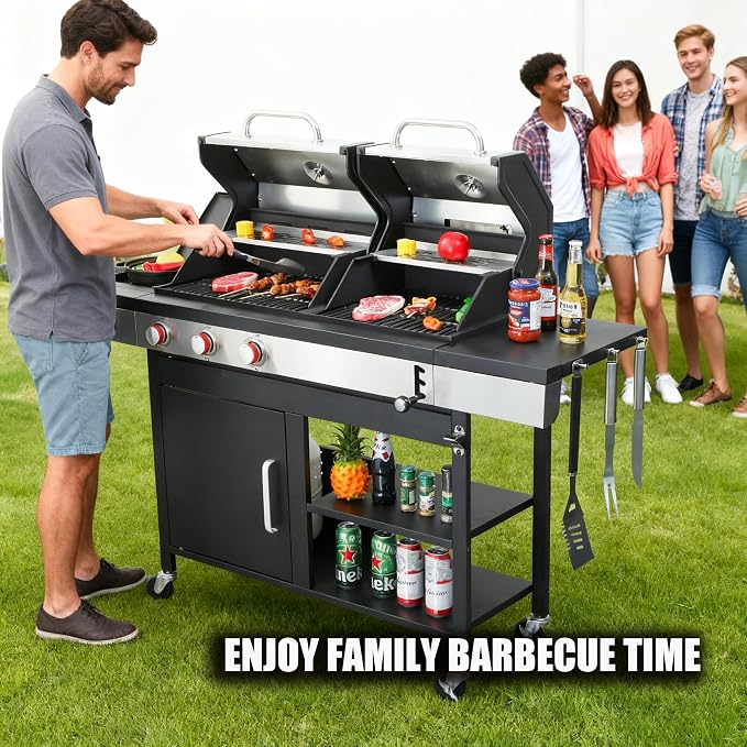 Gas and Charcoal Combo Grill, 37230 BTU 2-in-1 Outdoor BBQ, Dual Zone Cooking - Image 3