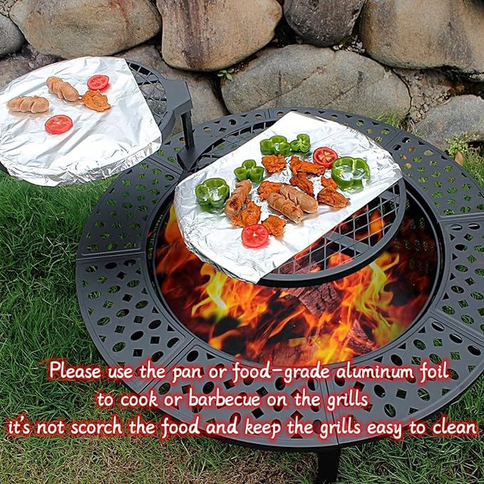 36 Inch Fire Pit with 2 Grills, Wood Burning Fire Pits - Image 3