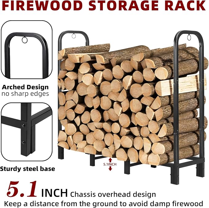 4FT Firewood Rack with Waterproof Cover, Heavy Duty Firewood Storage Log Holider - Image 3