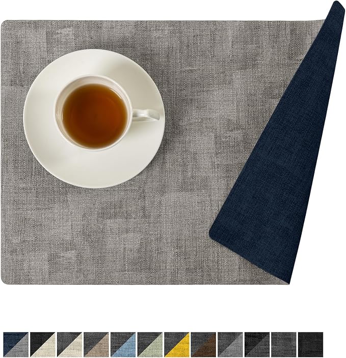 Romanstile Reversible Vinyl Placemats Set of 6, Faux Leather 100% Waterproof by Romanstile