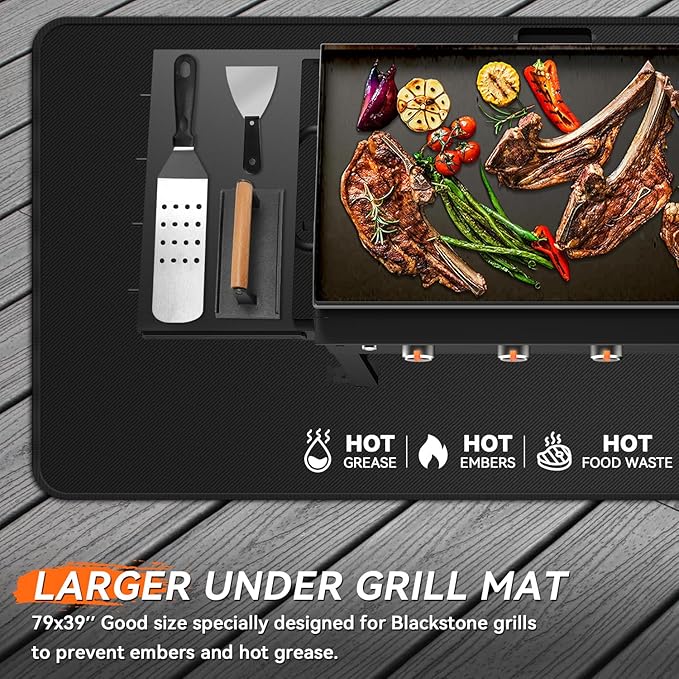 Grill Pads Floor Mats 65x39 Inch Fiberglass Double-Sided Fireproof