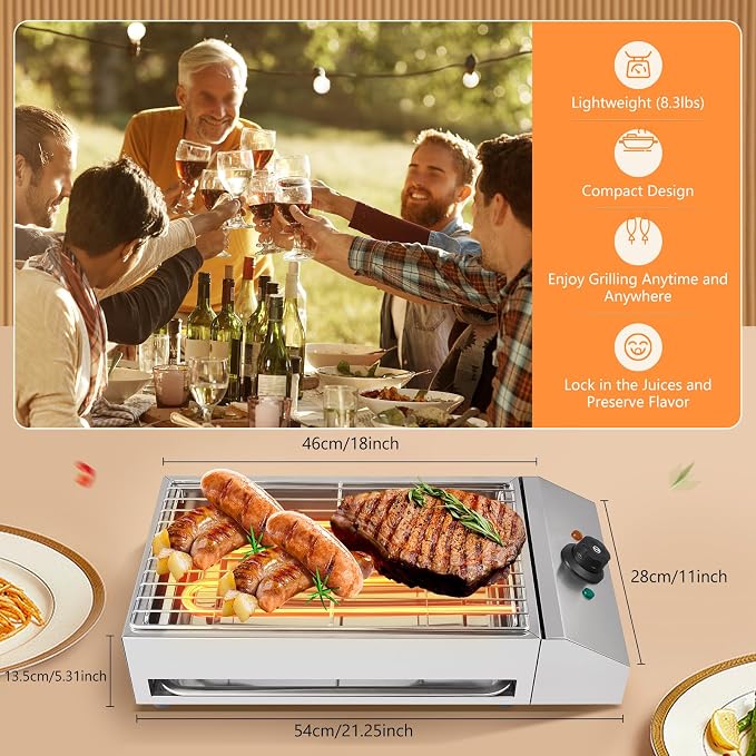 1800W Electric BBQ Grill & Countertop Electric Grill, Smokeless Indoor Outdoor - Image 7