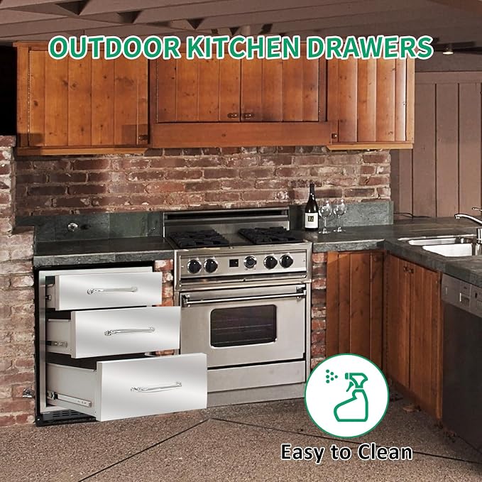 Outdoor Kitchen Drawers 14" W x 21" H x 23" D Stainless Steel Triple Drawers - Image 5