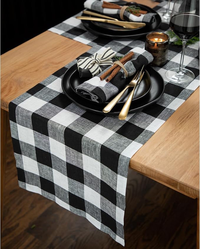 Solino Home Linen Checkered Table Runner 144 Inches Long - Image 2