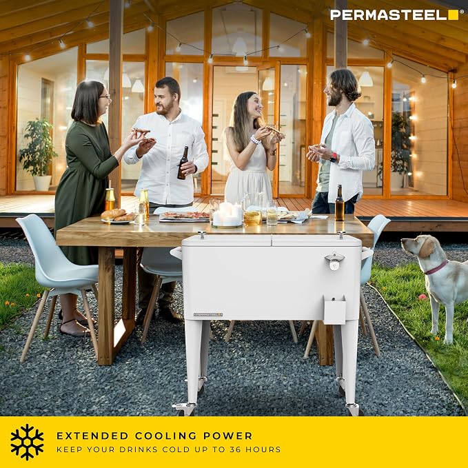 Permasteel 80 Quart Party Cooler, Rolling Ice Chest - Image 2