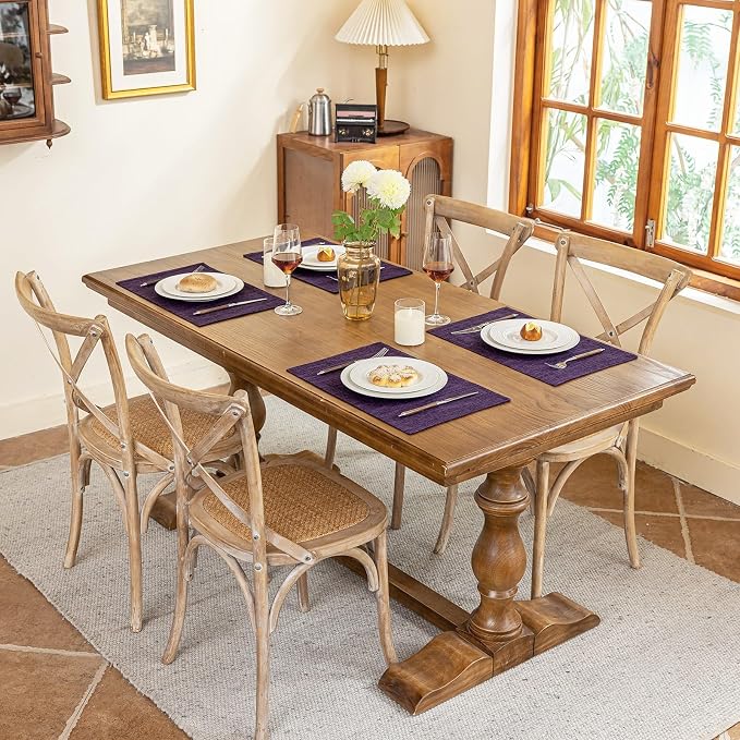 Blue Forest Placemats Set of 4, Dual-Layered Thickened Faux Linen Cloth Place - Image 4