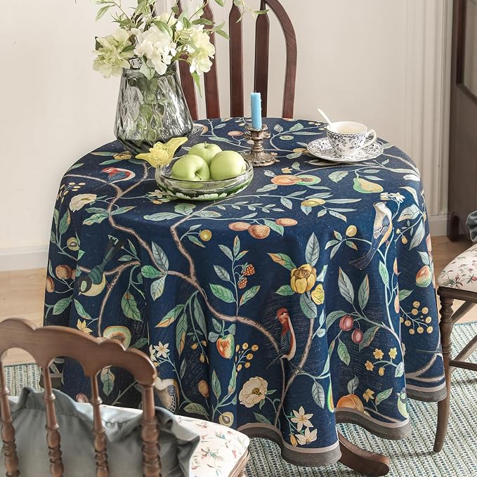 Linen 55 Inch Round Tablecloth, Wrinkle Resistant French Blue Tablecloth Print - Image 7