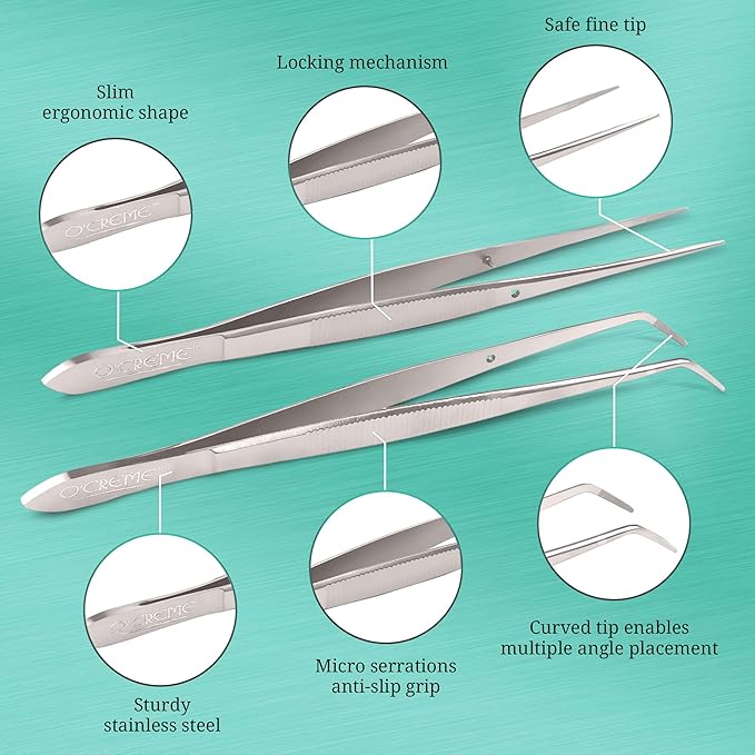 Tweezer Tongs, Stainless Steel Fine-Tip, Silver for Plating
