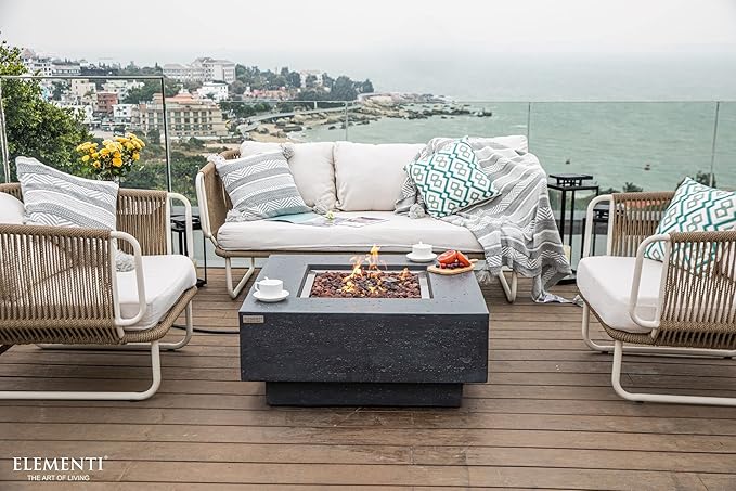 Elementi | Manhattan Gas Fire Pit Cast Concrete 36" Square Fire Table, Outdoor - Image 5