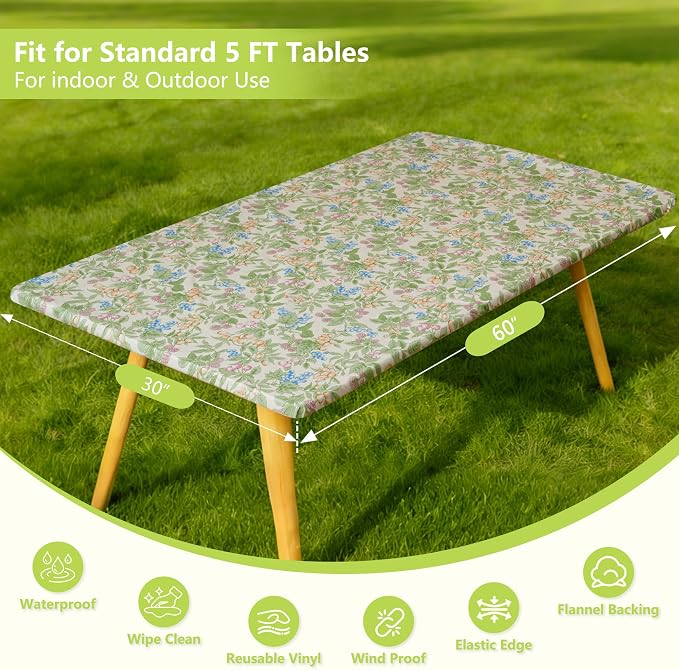Rectangle Picnic Table Cloth, Elastic Waterproof Fitted Vinyl Tablecloths - Image 5