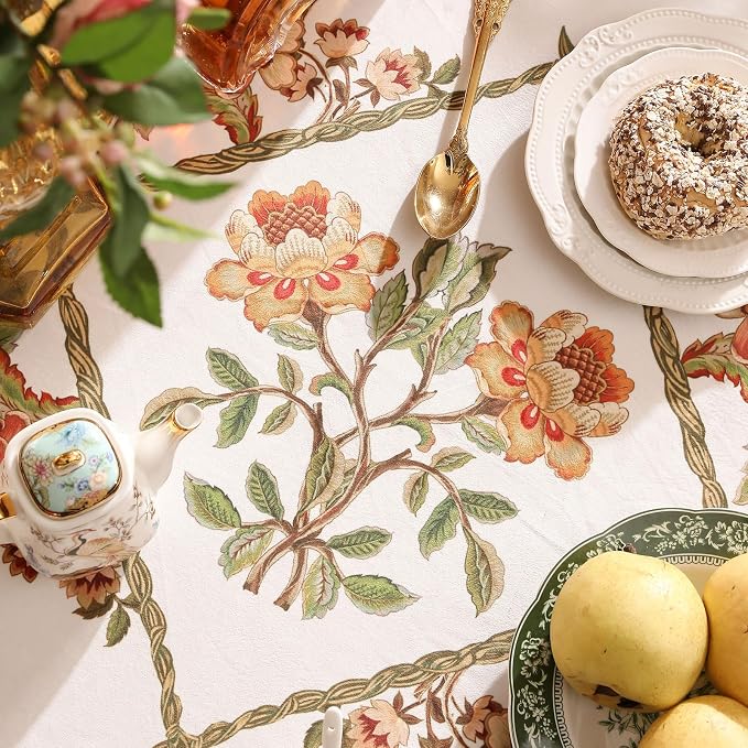 patdrea Designer Linen Rectangle Tablecloth, Vintage French Floral Tablecloths - Image 9