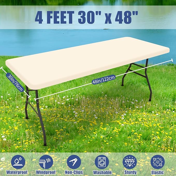 Spandex 4 Foot Rectangle Table Cloth 6 Pack, Elastic Fitted Tablecloths - Image 8