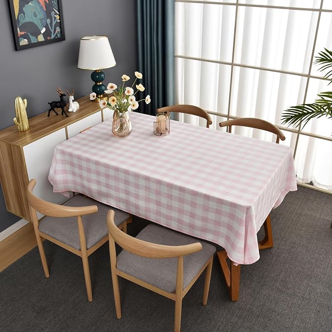 Gingham Table Cloth for Rectangle Tables Pink Checkered Plaid Tablecloth Heavy - Image 7