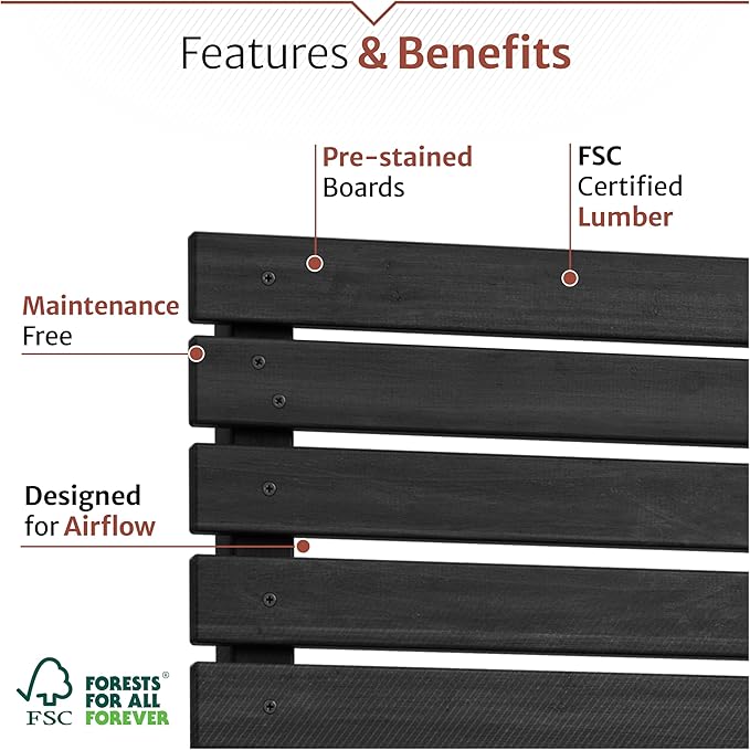 Decorative Fence Privacy Screen, Charcoal Cedar Wood, 6 ft x 38 in Panel