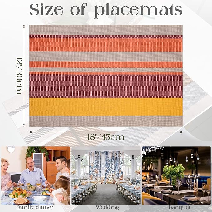 Set of 6 Colorful Striped Vinyl Placemats Heat-Resistant Washable Placemats - Image 4