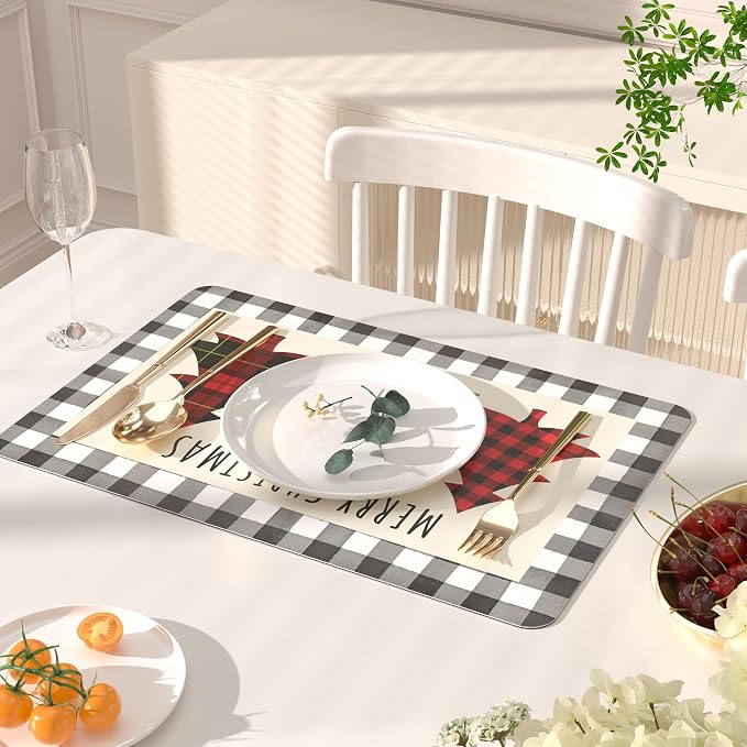 QIYI Christmas Placemats Set of 6, 12x18 Inch PU Leather Place Mats - Image 2