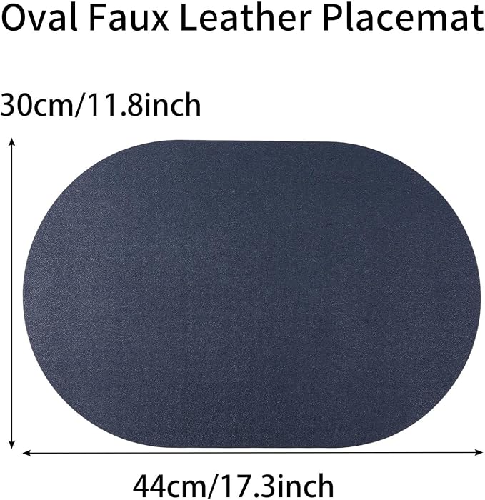 Reversible Placemats Set of 6 Waterproof Oval Faux Leather Placemat Navy Blue - Image 3