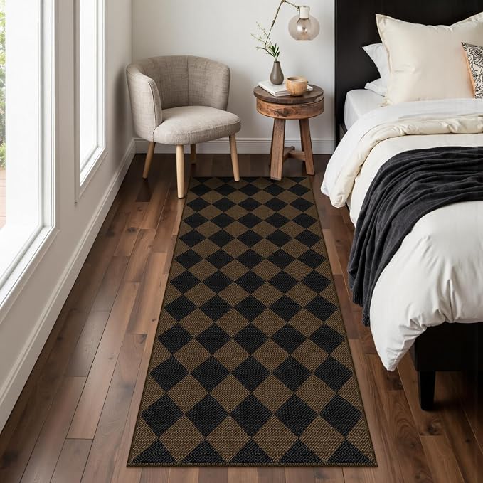 Easy Jute Checkered Runner Rug, 2x6 Coffee Modern Washable Rugs Runner - Image 7
