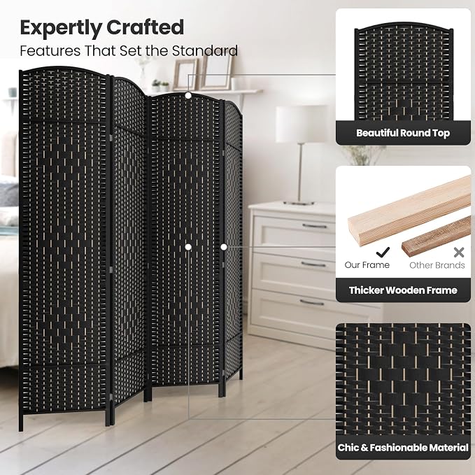4 Panel Room Divider, 6Ft Folding Privacy Screen, Tall - Image 2