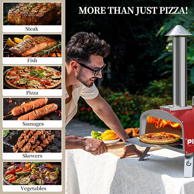 PIZZELLO 16" Outdoor Pizza Oven Propane & Wood Fired Stainless Steel Pizza Grill - Image 6